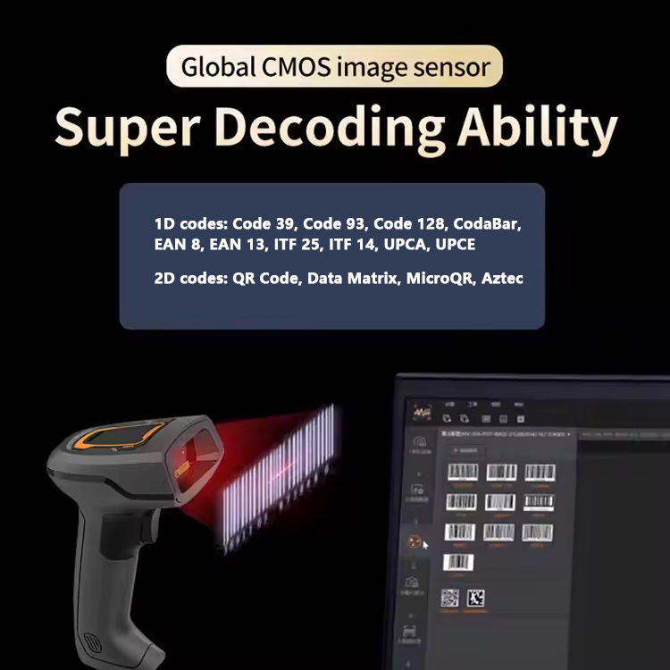EDOO EDH2000 Wired Handheld IP65 Industrial Barcode Scanner with Stand 2D Barcode Reader Wireless Sc
